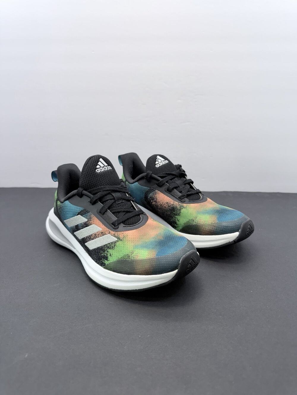 Adidas FortaRun Boys Size US 2 Black Blue Green Athletic Running Shoes Sneakers